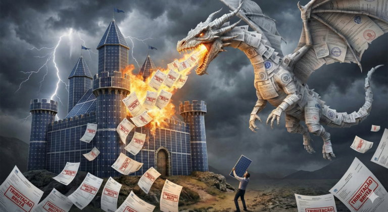 Ilustração do Estado confiscando lucro de energia solar em Natal RN Decreto 35.128 ICMS.